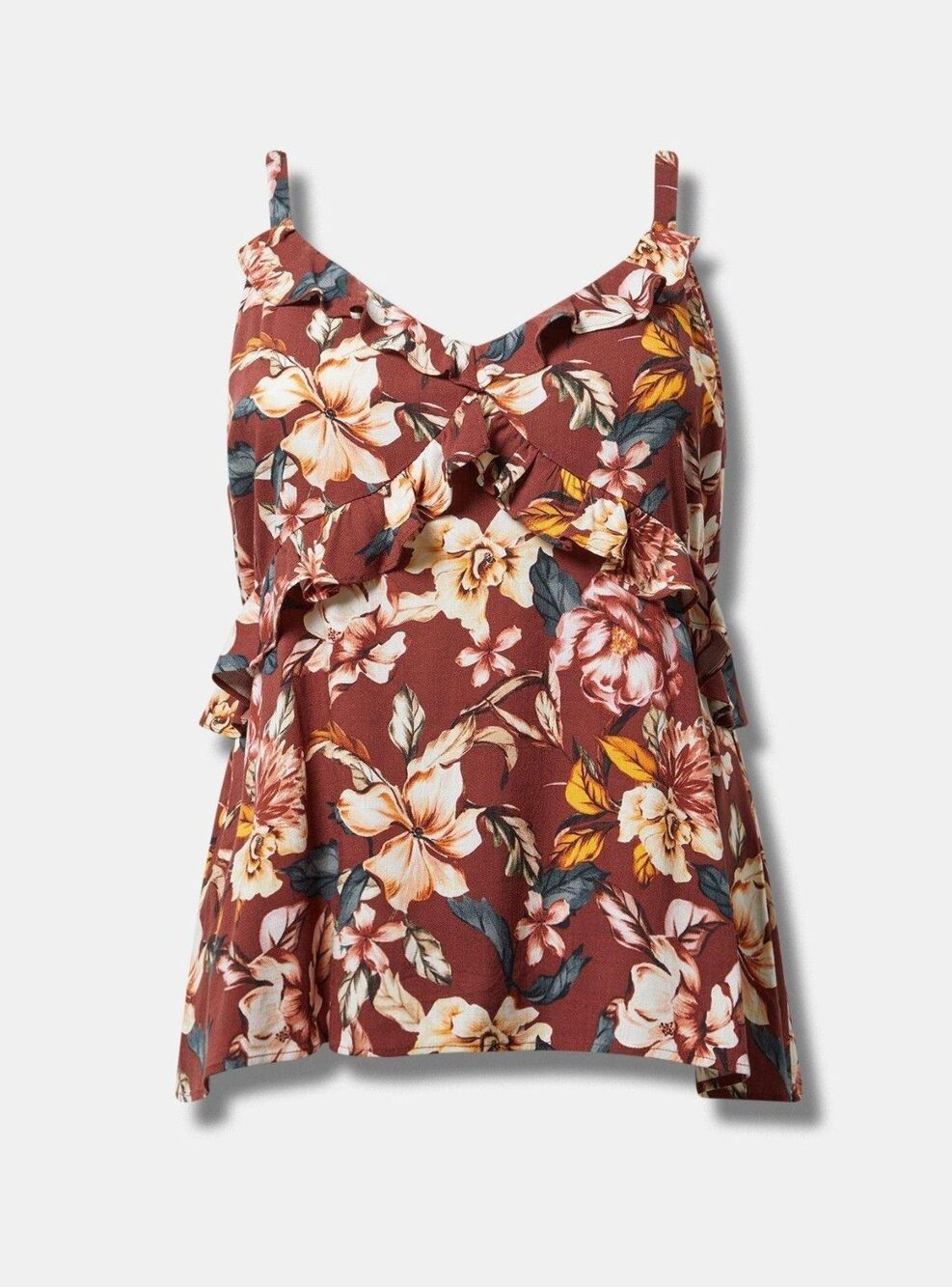 Torrid Babydoll Top Ruffled Slub Vneck Camisole Floral Sleeveless Size 2 2x BF